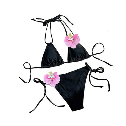 Dam Triangelbikini Blommotiv Snabbtorkande Material UV-skydd-5