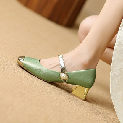 Dam Skor Mary Jane Pumpar med Blockhäl och Dekorativ Rem 3