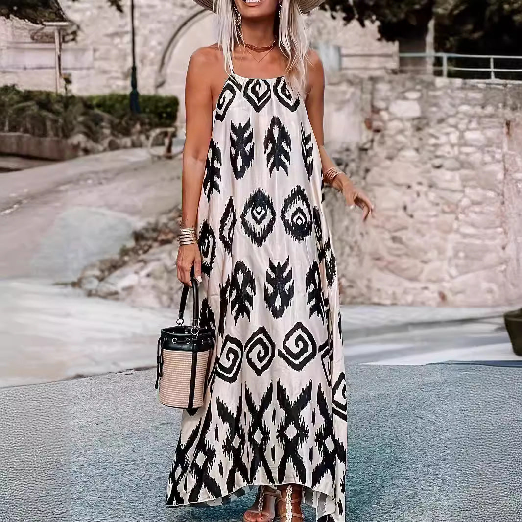 Dam Långklänning Tryckt Polyester för Fest och Vardag-4