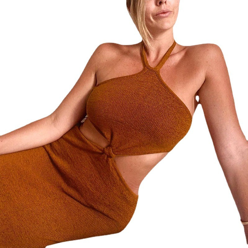 Fina Dam Klänningar A-Linje Hög Midja Ärmlös Knittad Midi Dress-5