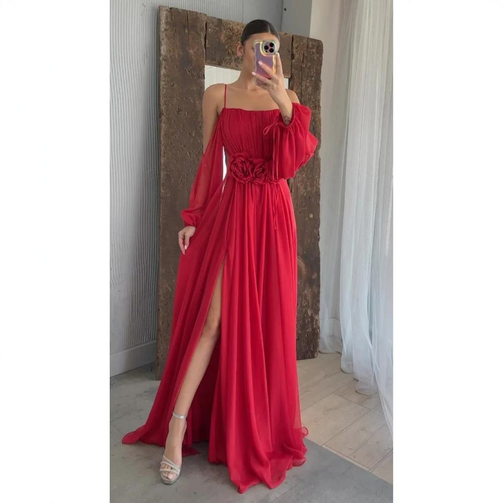 Maxiklänning Dam Puffärmar Lång Polyester Elegant-3