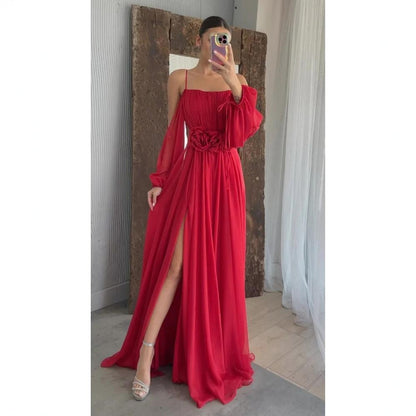 Maxiklänning Dam Puffärmar Lång Polyester Elegant-3