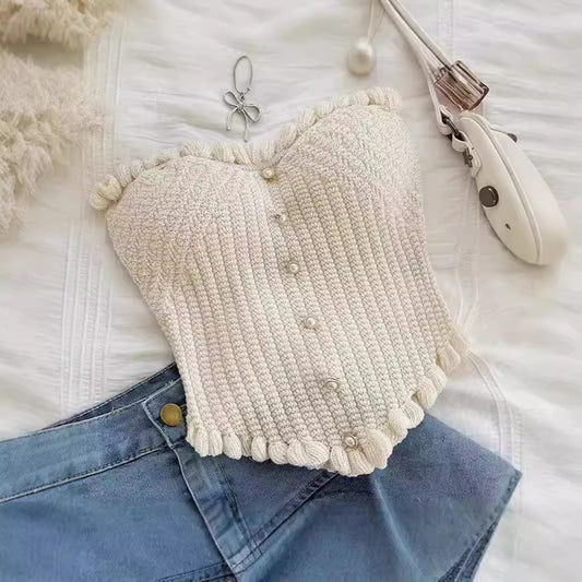 Dam Crop Top med Dekorativa Detaljer i Högkvalitativ Bomull – Mångsidig och Bekväm Passform 1