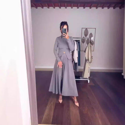 Dam Slim Fit Kjol med Hög Midja och Slits i Polyester-2