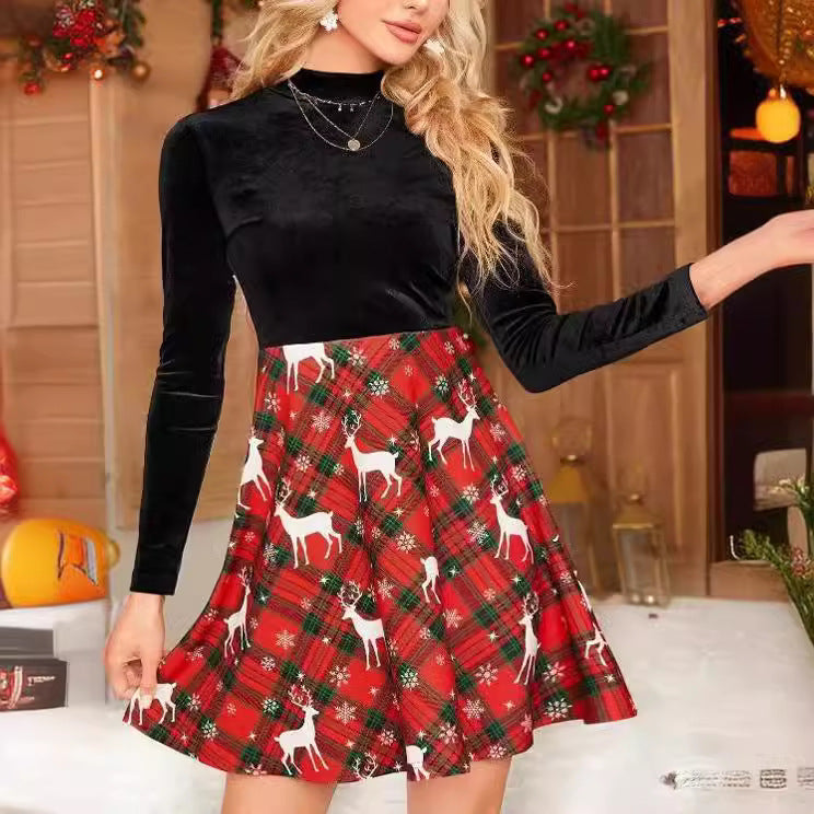 Kvinnors Julkjol Festlig Rutmönstrad Blandat Tyg-2