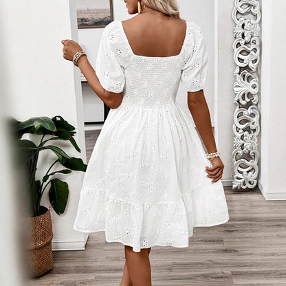 Dam A-Line Kjol Midi Fyrkantig Hals Polyester-4