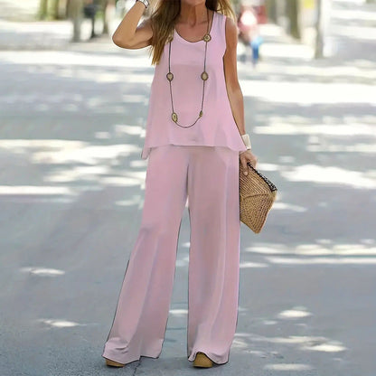 Dam Set Slim Fit Tanktop och Långbyxor i Bomull Monokrom Stil-1