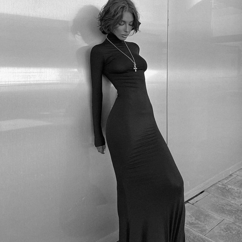 Kvinnors Långärmad Klänning Stativkrage Elastiskt Tyg 1