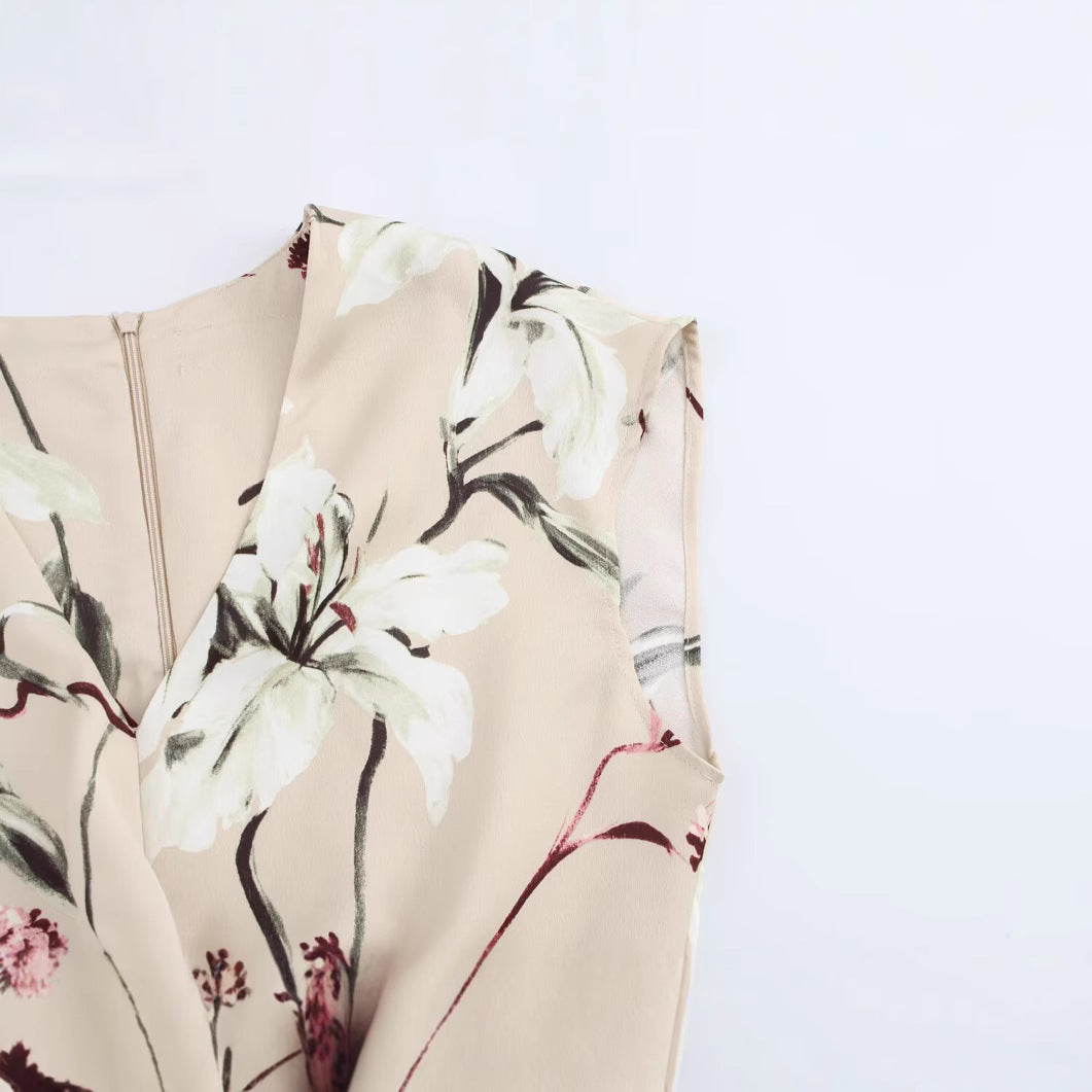 Kvinnor MIDI-klänning V-ringad Blommig Texturerad Polyester-3