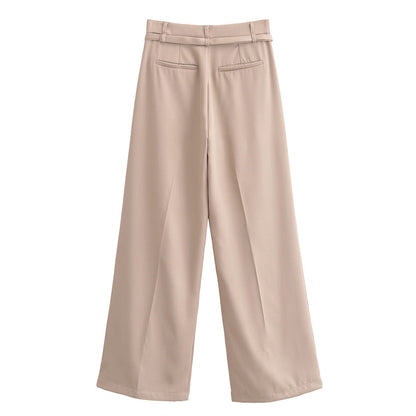Dam Fritidsbyxor Vida Snitt Hög Midja Polyester med Bälte-4