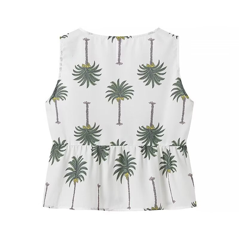 Dam Casual Set Ärmlös Polyester Tryckt Väst och Långa Byxor-3