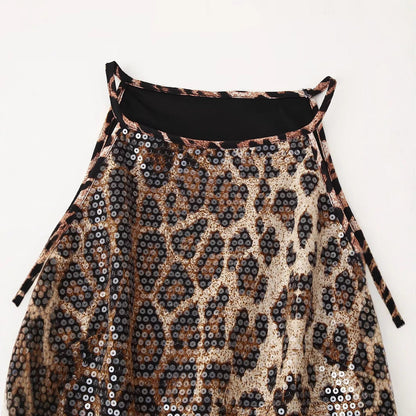 Dam Spaghetti Top Djurtryck Polyester med Paljetter-4