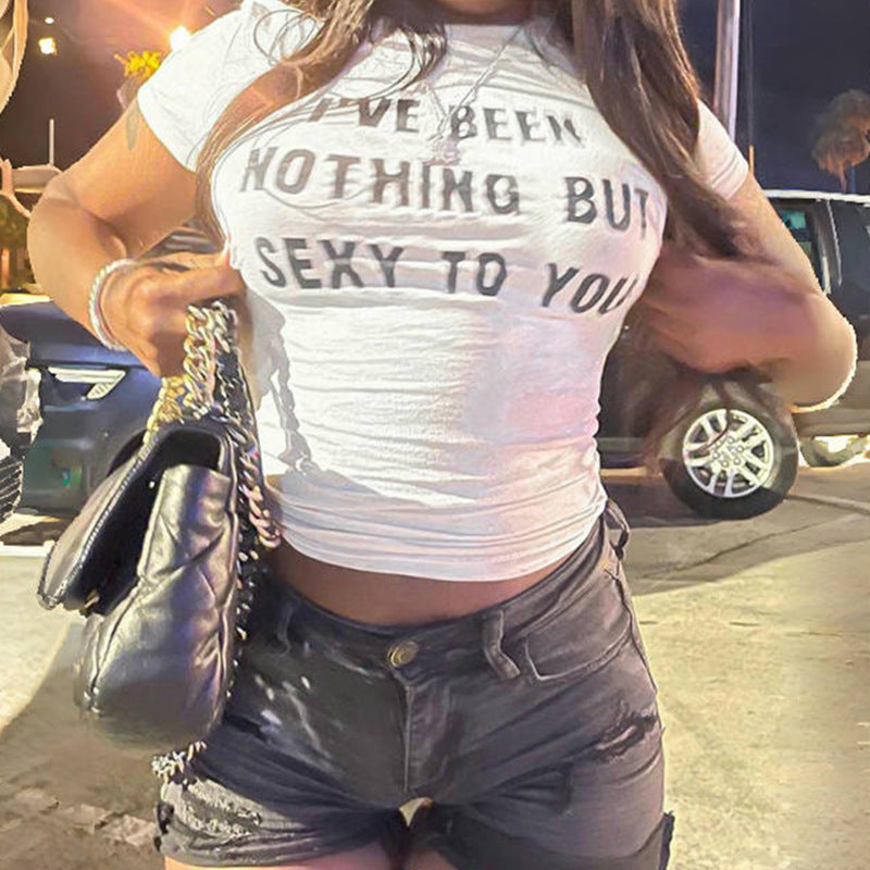 Kvinnors Skördetopp Figurnära Bomull med Uttalande Tryck-2