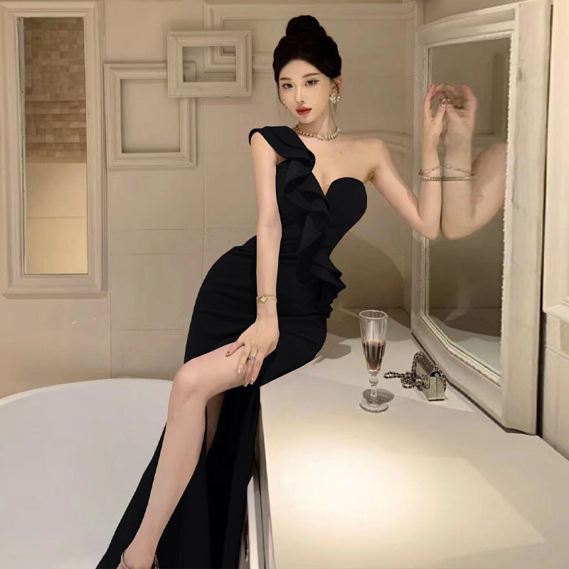 Dam Aftonklänning Lång Asymmetrisk Högkvalitativt Tyg-4