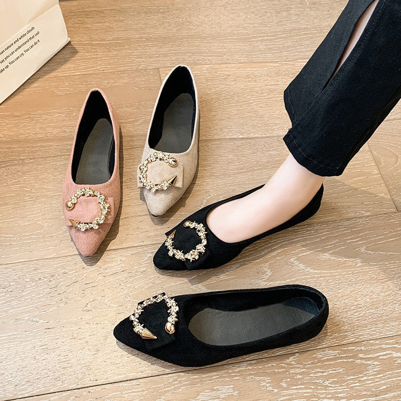 Kvinnor Ballerinaskor Lyxiga Smyckedetaljer Mocka-3