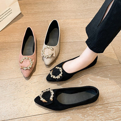Kvinnor Ballerinaskor Lyxiga Smyckedetaljer Mocka-3