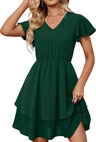 Damen Freizeitkleid V-Hals Asymmetrisch – 100% Baumwolle, Bequeme Passform mit Elastischer Taille, Ideal für Alltag und Festlichkeiten 10