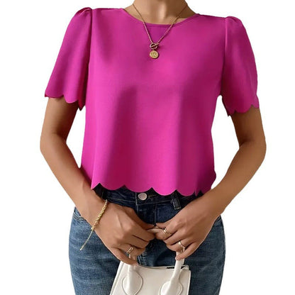 Kvinnors Topp Vågmönster Luftiga Ärmar Lätt Material 6