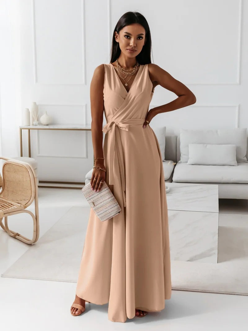 Maxi Klänning Dam V-hals Lång Polyester Elegant Snitt 5