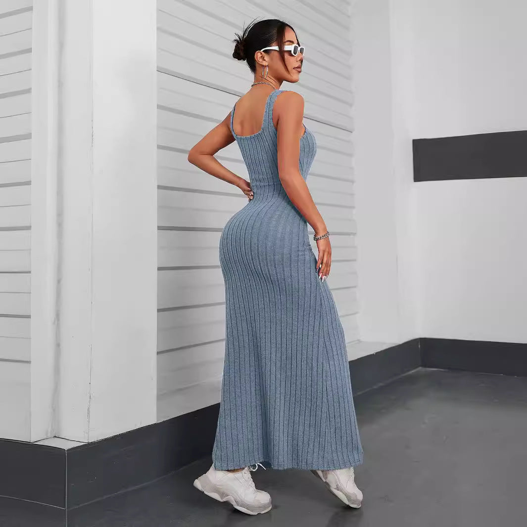 Damklänning A-Linje Midi Fyrkantig Halsringning Polyester-3