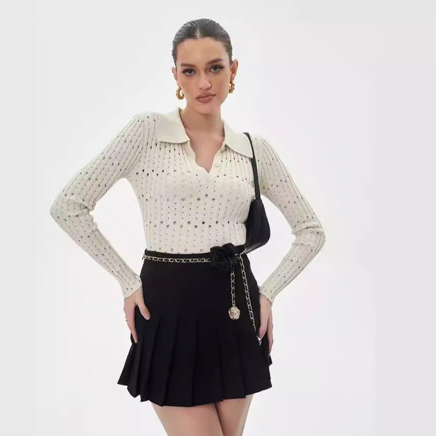 Dam Slim Top Långärmad Monokrom Polyester-2