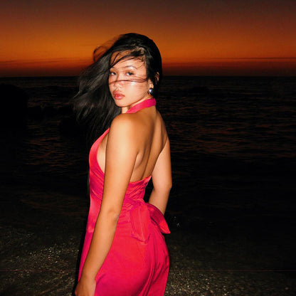 Kvinnors Klänning Djup V-ringning Svängande Kjol Lätt Tyg 3