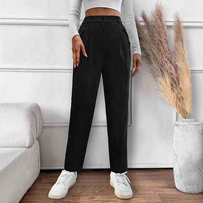 Elegant Midjiga Buntbyxor i Sladdmaterial för Kvinnor – Bekväm och Stilren Design med Sidfickor 1