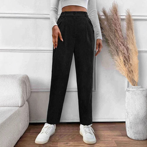 Elegant Midjiga Buntbyxor i Sladdmaterial för Kvinnor – Bekväm och Stilren Design med Sidfickor 1