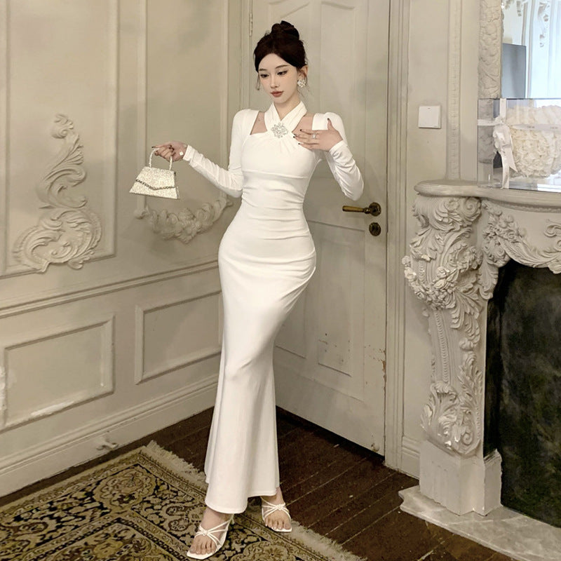 Variant image for Kvinna Lång Klänning Halterhals Sjöjungfru Polyester Elastan-1