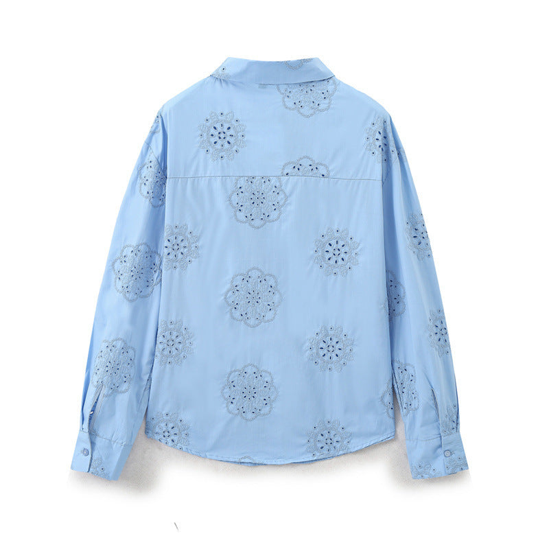 Unisex Skjorta Broderad Polyester Lång Ärmd-3