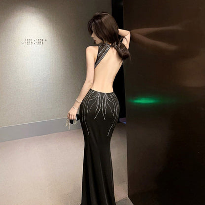 Kvinnors Lång Klänning Ärmlös Rundhals Högkvalitativt Tyg-4