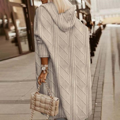 Lång Kofta Dam med Huva – Stickad Cardigan i Mjuk Fiber för Bekväm och Elegant Stil 2
