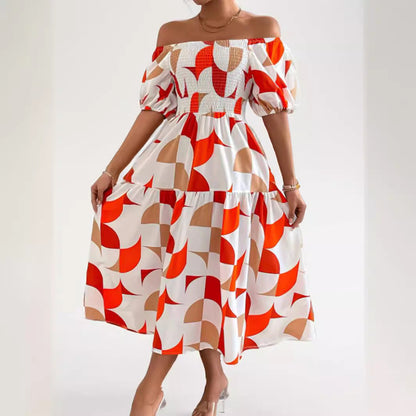 Damklänning A-linjeformad Geometriskt Mönster Polyester-4