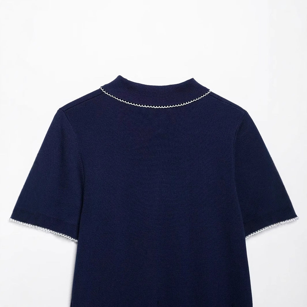 Kvinnors Polo Topp Peter Pan-krage Bomullsmix 4