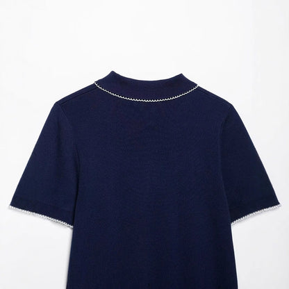 Kvinnors Polo Topp Peter Pan-krage Bomullsmix 4