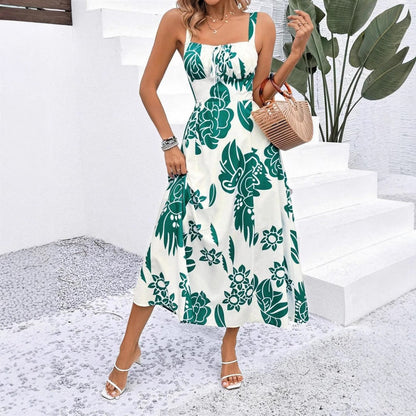Kvinnors Midiklänning Bröllop Ryggfri Blommig Polyester-3