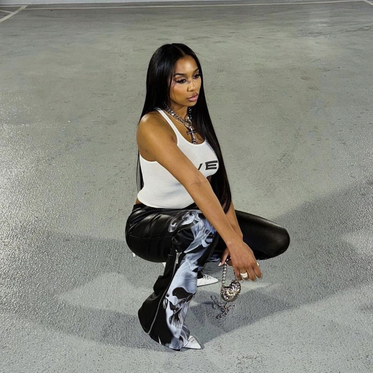 Dam Tank Top Streetwear Spandex Utan Axelband-3