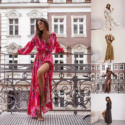 Dam Klänning Lång Tryckt Polyester Oversized-2