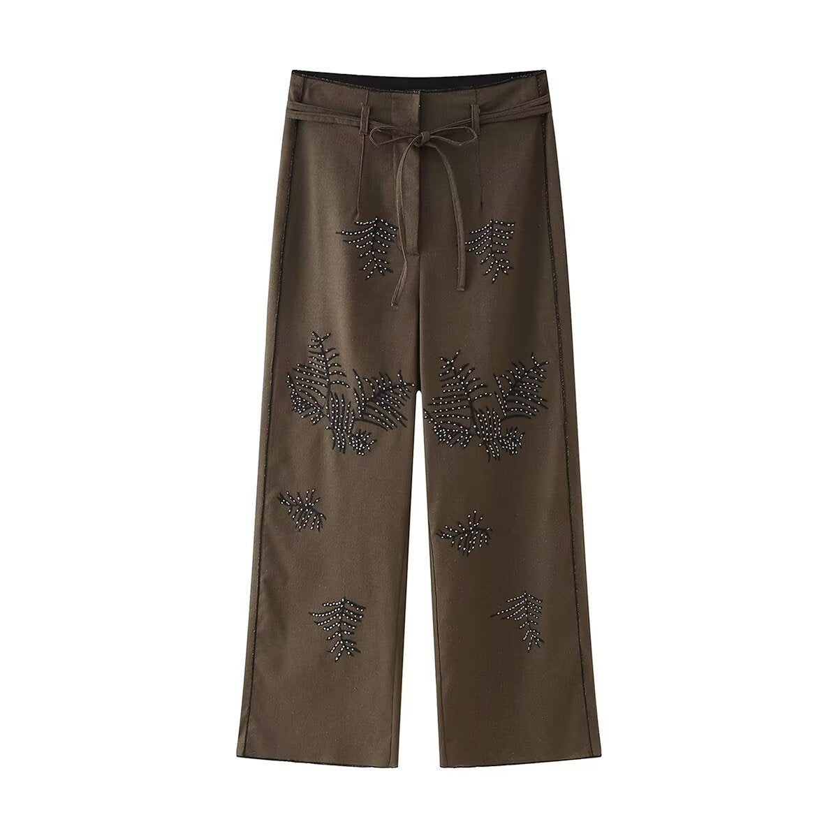 Dam Långa Byxor med Paljetter och Snörning Polyester-4