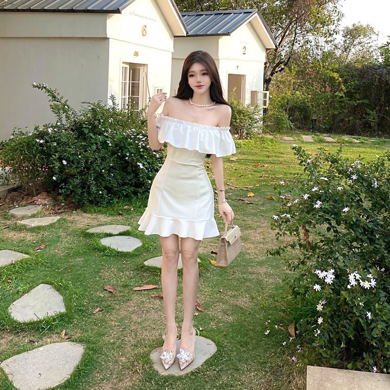 Variant image for Kvinnors Minikjolklänning Rufsad En-axel Polyester-1