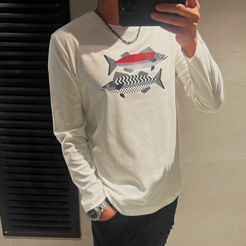 Dam Långärmad T-Shirt Rundhalsad 100% Bomull med Djurmönster-1