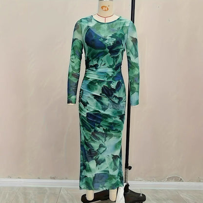 Dam Klänning Långärmad Elegant Mjuk Elastisk Blandning 5