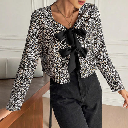 Variant image for Lång Kofta Dam Leopardmönster Polyester Cardigan-1