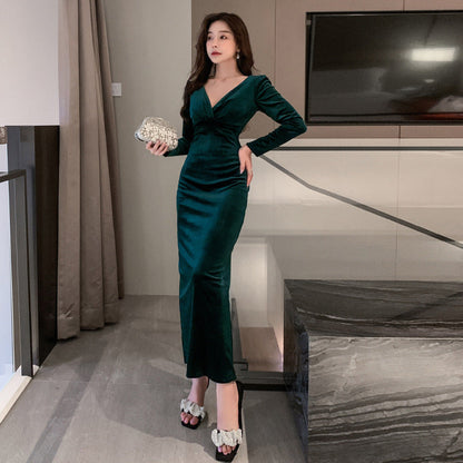 Fina Dam Klänningar Långärmad Bodycon V-Hals Polyester-3