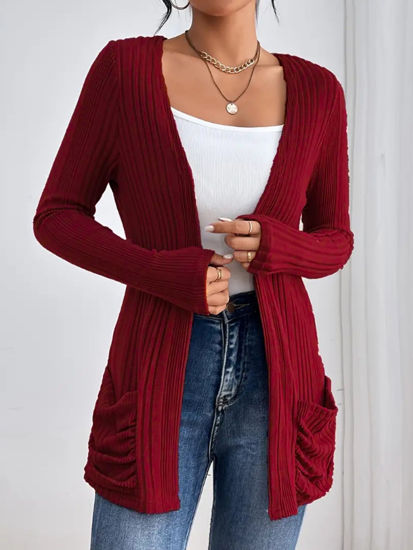 Variant image for Dam Cardigan Utan Krage Rippad Fleece 95% Polyester 5% Spandex-5