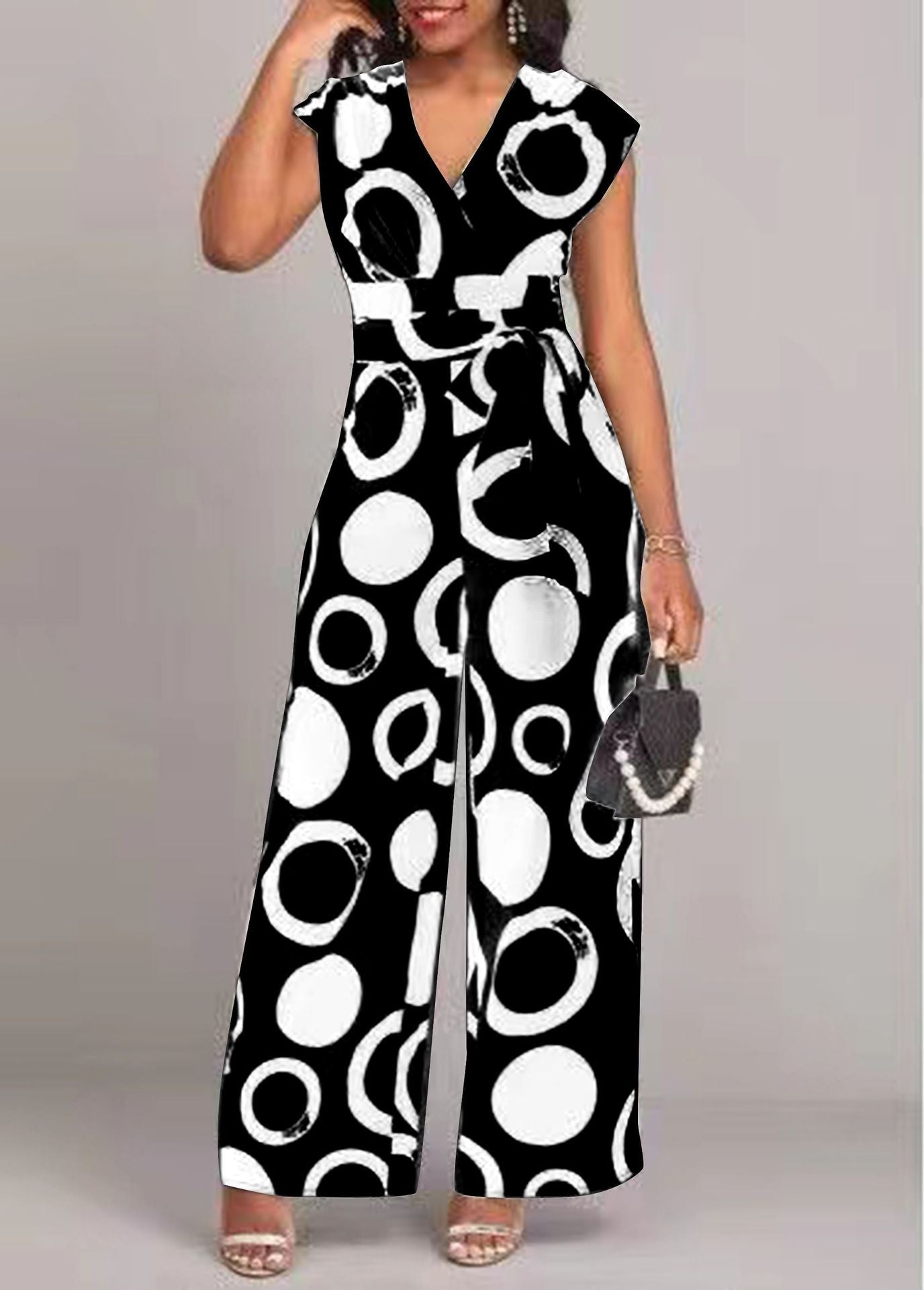 Variant image for Dam Jumpsuit V-ringning Hög Midja Tryckt Polyester-6