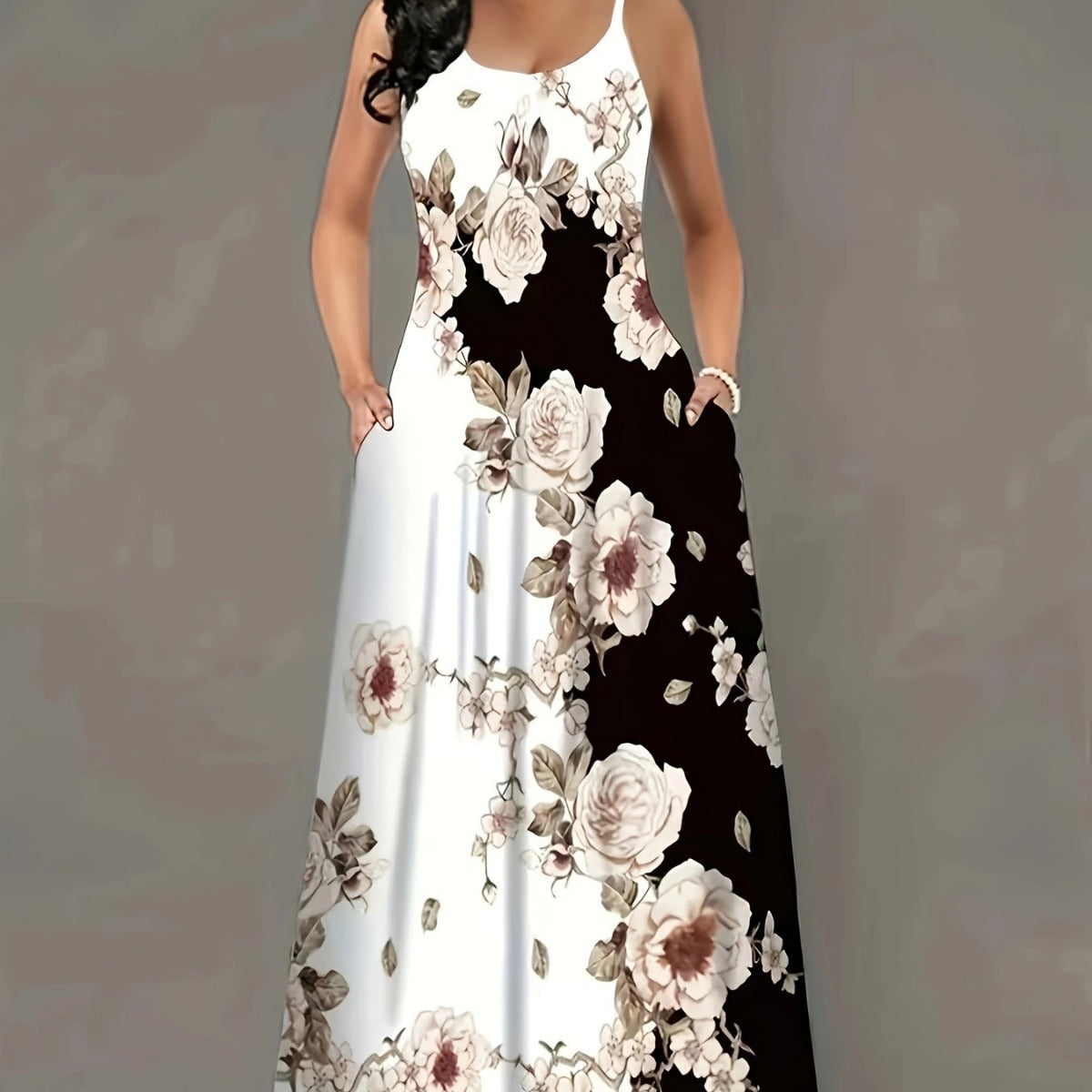 Kvinnors A-Line Klänning Blommönster Spaghettiband Polyester-4