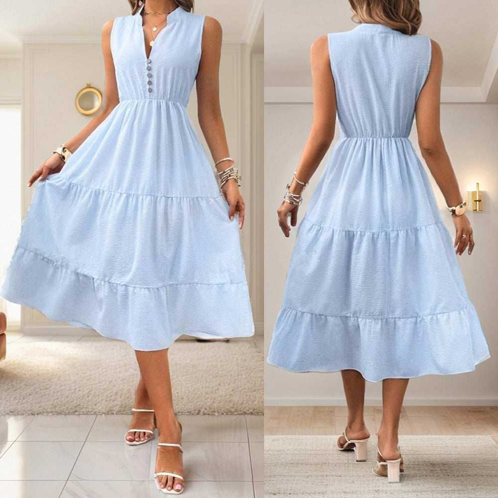 Kvinnors A-linjeformad Klänning Utan Ärmar V-ringning Polyester 2