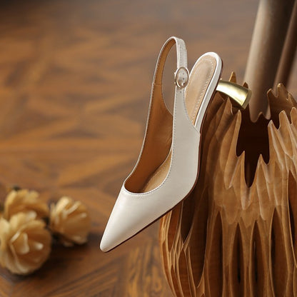 Kvinnors Slingback Pumpar Blockhäl Läder Spetsig Tå 5