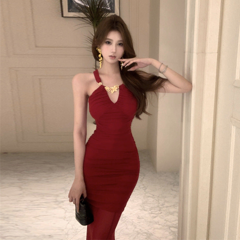 Damklänning Halterneck Slim Fit Polyester-3